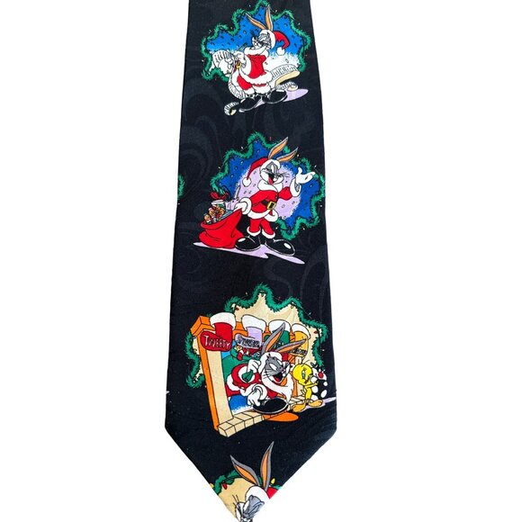 Vtg Looney Tunes Mania Tie Mens Necktie Santa Bugs Bunny Tweety Christmas 58.5x4 - Picture 1 of 6